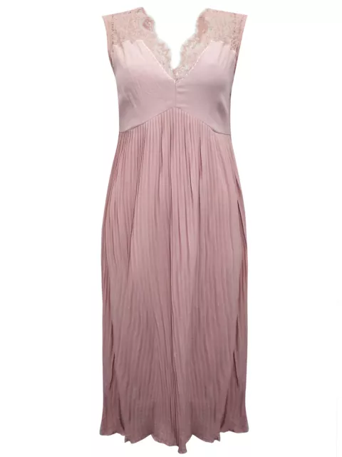 Nougat Pink Lace Scalloped Eyelash neckline Pleated Midi Dress. RRP £89