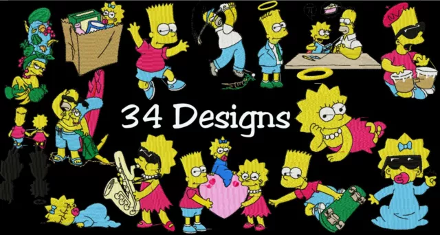 Machine Embroidery Designs - 34 Simpsons Cartoon Designs- Pes Hus Dst Jef