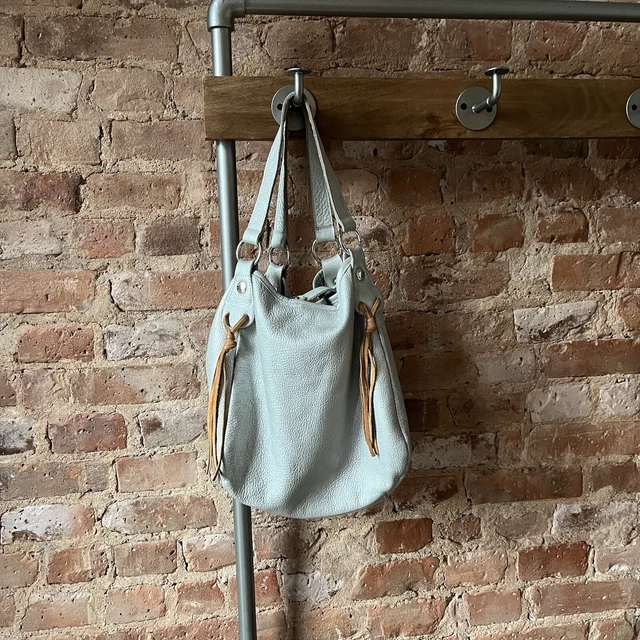 PRUNE PRÜNE Argentina Leather Hobo Shoulder Bag Tassels Silver Metallic Handbag