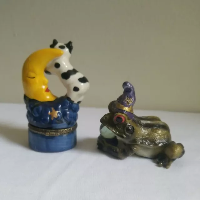 FAIRY TALE Cow Jumped Over Moon Trinket Box Frog Prince Figurine Childhood Lot 2