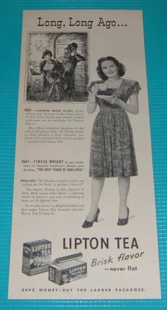 1947 Print Ad ~ Lipton Tea Actress Teresa Wright & Maxine Elliott