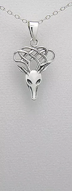 Solid Sterling Silver Ornate Celtic Knot Deer Stag Pendant 1.26"= 32mm 2g