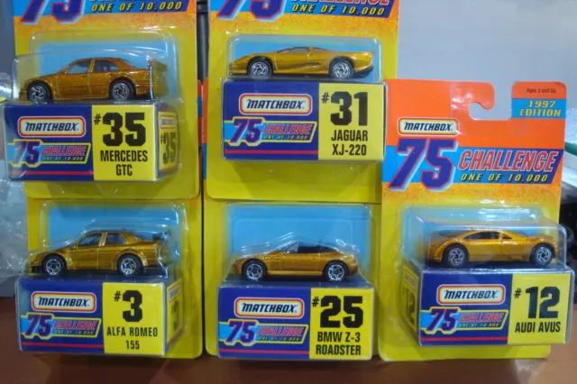 5 1997 Matchbox Challenge Vehicles #3 Alfa #12 Audi #25 BMW #31 Jag #35 Mercedes