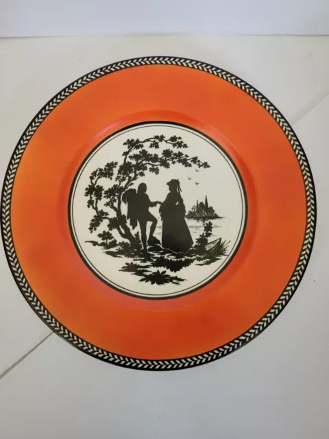 Vintage Royal Venton Ware 11" Dinner Plate Courting Couple Silhouette Orange