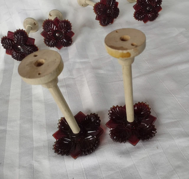 6 Antique Victorian Ruby Red Glass Flower Curtain Tie Backs 8