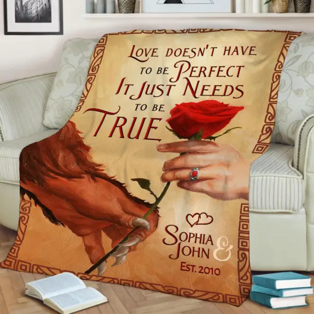 Personalized Beauty And The Beast Love Doesn't Have To Be Perfect Sofa BLANKET