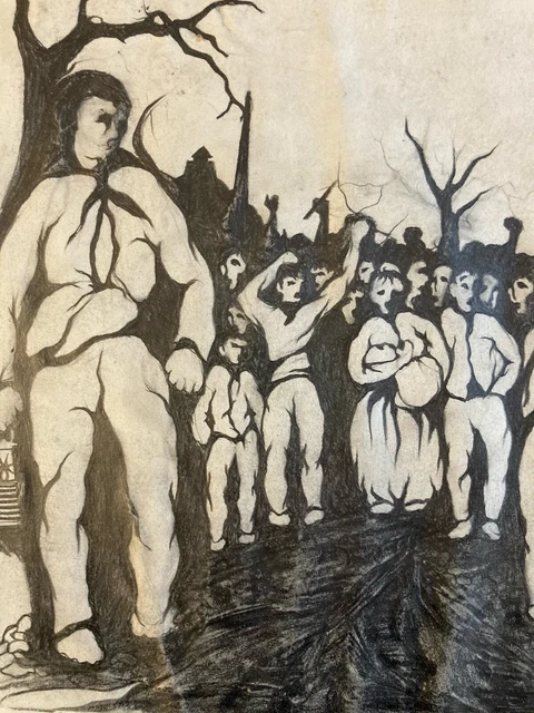 Dessin Expressionniste Original Au Crayon Des Années 1960 - Thème Zoomorphe