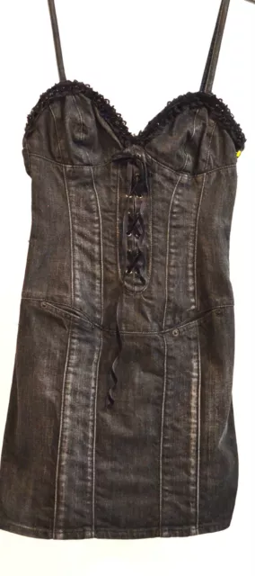 GUESS Jeans denim MOD Sheath Stretch corset mini little black dress SZ XS 4