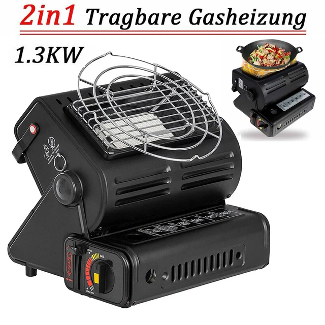 2in1 Tragbare Gasheizung 1,3KW Camping Butan Gas Kocher Keramik Heizung Heater