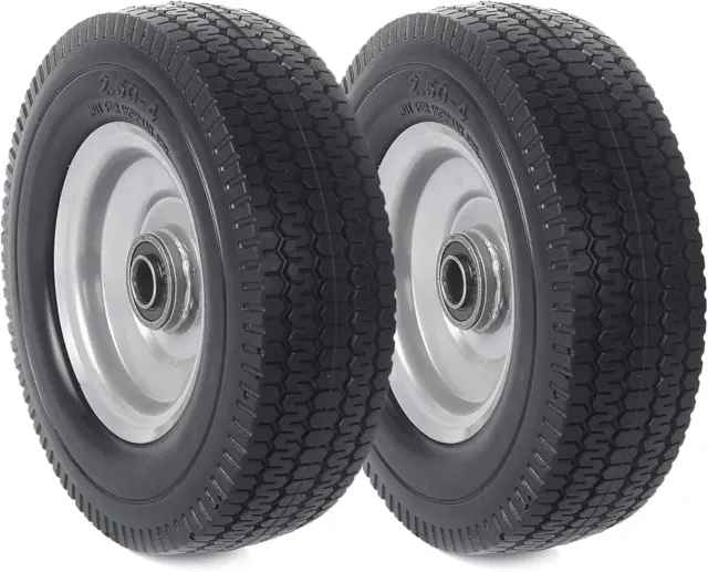 (2-Pack)  2.50-4” Solid PU Run-Flat Tire Wheel Assemblies - 8” Flat Free Tubeles