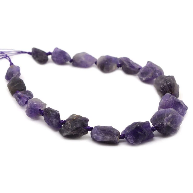 Dark Amethyst Crystal NuggetRaw Graduated Beads Strand 2mm Hole Drilled
