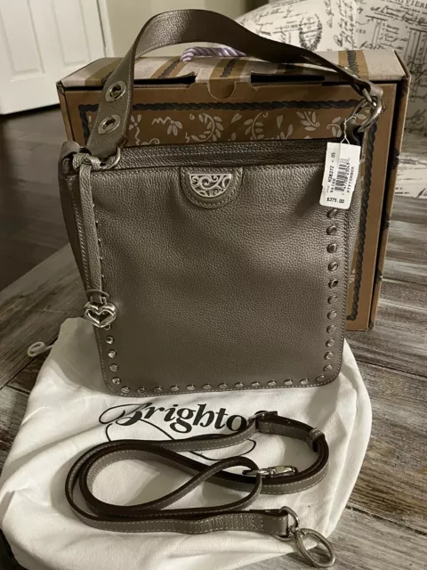 NWT Brighton Pretty Tough RAINE Gray Silvertone Leather Convertible Shoulder Bag