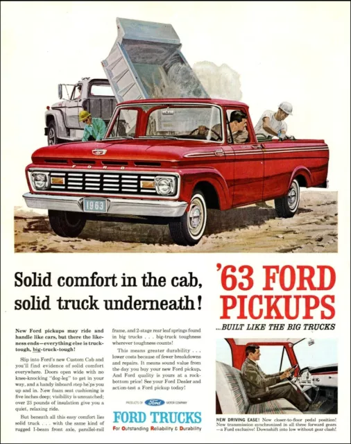 1963 vintage truck AD '63 FORD 100 Pickups Red Custom Cab 100519