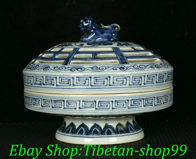 6" Daming Xuande Marked Blue White Porcelain Dragon Beast Incense Burner Censer