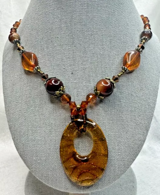 Brown Glass Pendant Beaded Necklace