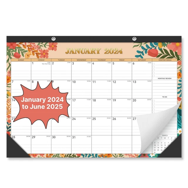 DESK CALENDAR 20242025, January 2025 June 2025, 18Months,17''X 12
