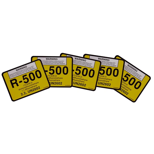 R-500 / R500 difluoromethane UN2602 Refrigerant Label # 04500 , Pack of (5)