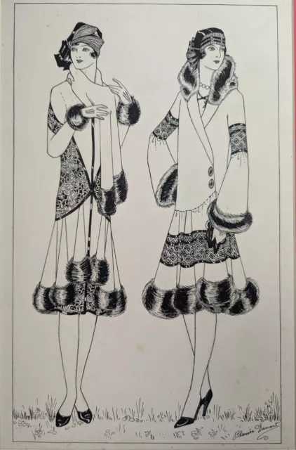 Vintage 1920s Original Ink Drawing 'Fashion 1927' Blanche Damant British Artist