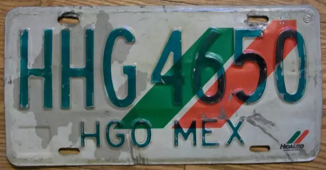 SINGLE MEXICO state of HIDALGO LICENSE PLATE - 1998/01 - HHG4650