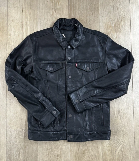Levi's black sales leather trucker jacket