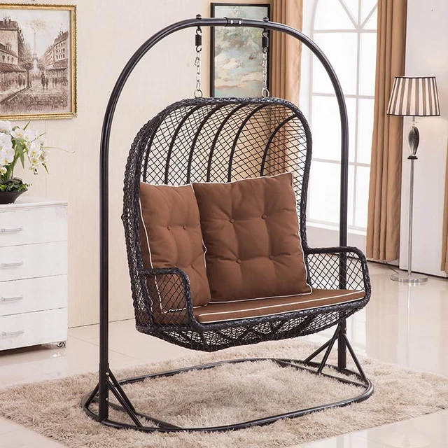 BANC OSCILLANT DOUBLE uf en osier rotin suspendu jardin patio