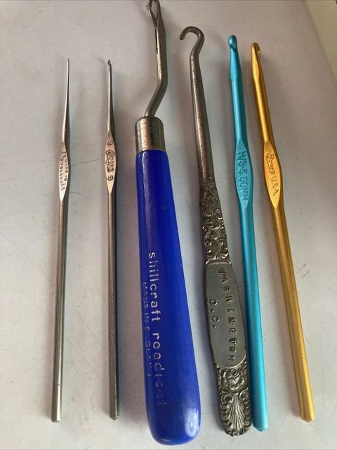 Boye Vtg Crochet Hook lot aluminum steel england cent shoelace Washington DC
