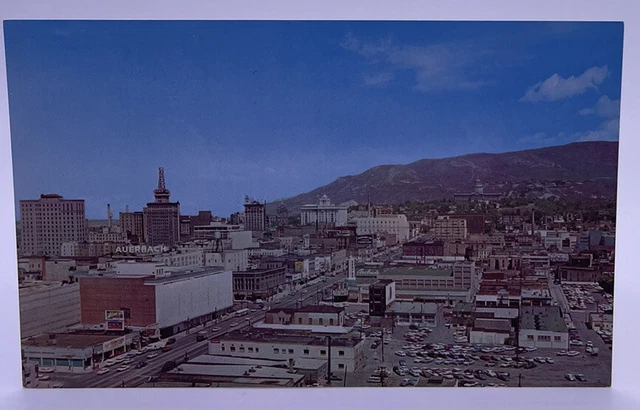 Aerial View Of Salt Lake City Skyline, UT Utah, Vintage Chrome Postcard