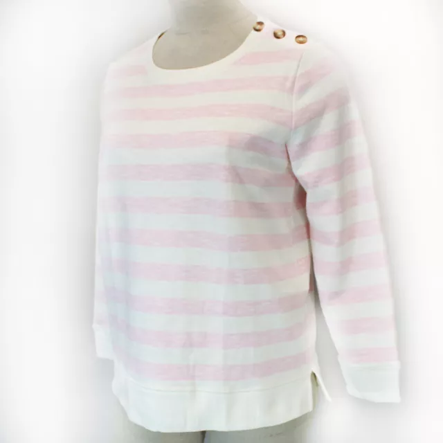 TALBOTS Plus Pink Button Shoulder 100% Cotton STRIPE TOP SWEATSHIRT 3X