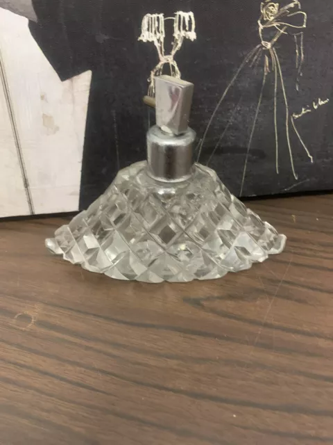 Vintage Clear Glass Diamond Cut Perfume Bottle