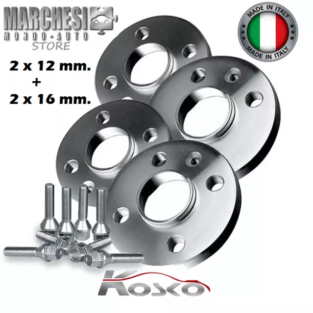 Kit 4 Distanziali Ruote 12+16 Mm Fiat 500 Abarth 595 Dal 2008 In Poi Con Bulloni