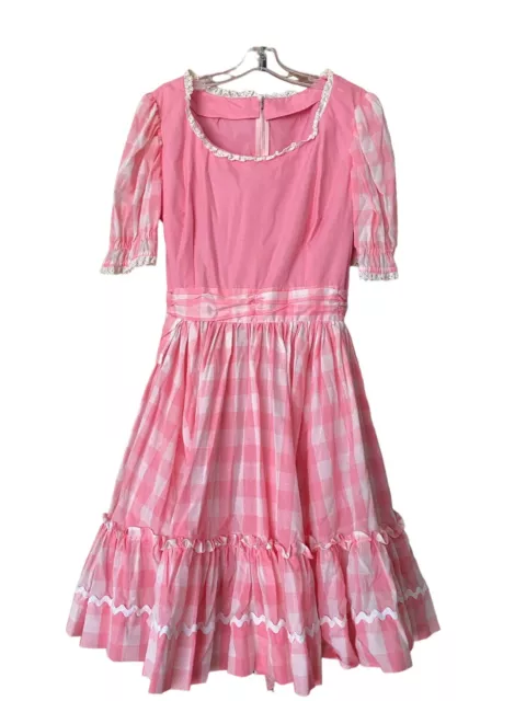 VTG Child's Square Dance Dress Handmade Pink Gingham Check Rockabilly Clogging