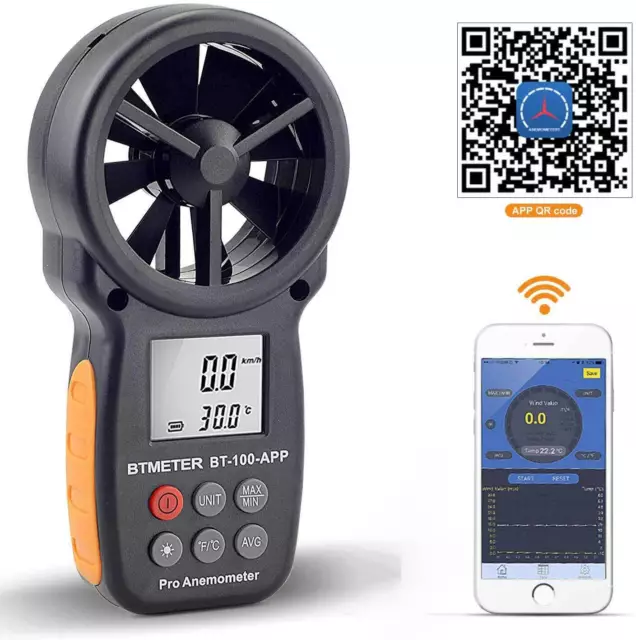 BTMETER Anemometer Handheld Wind Speed Meter Temperature 0~30m/s APP-Connection