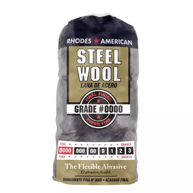 10120000 Steel Wool, 12 Pad, Grade #0000, Rhodes American, Final Finish