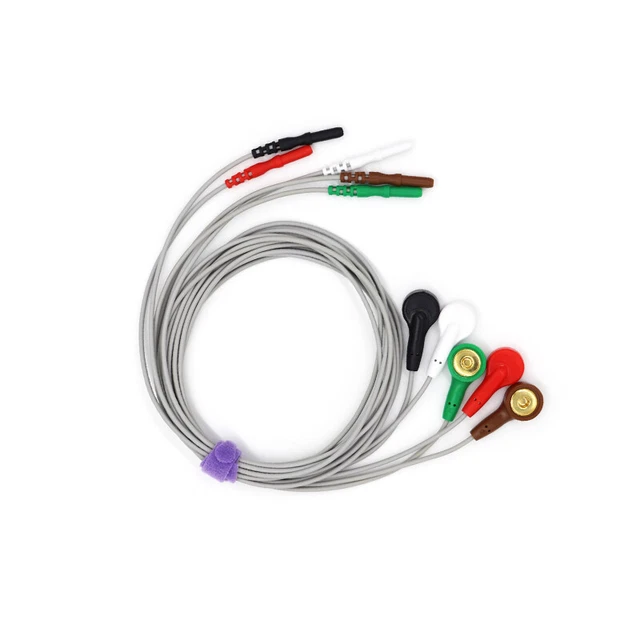 10Pcs 5-Lead ECG/EKG Machine leadwire,Snap,Holter Recorder ECG Monitor Cable