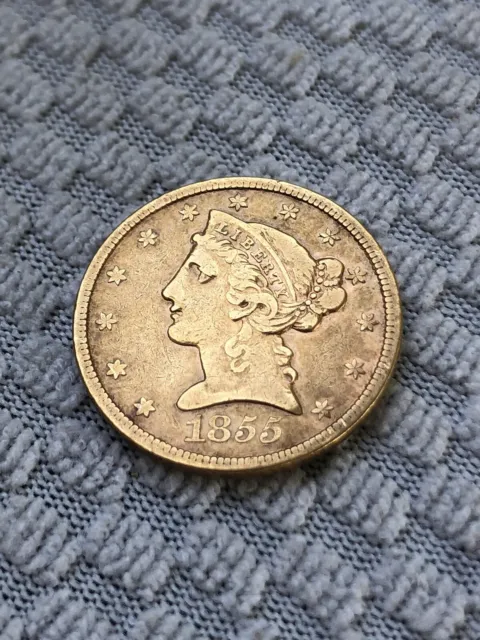 1855 s $5 liberty half eagle gold RARE low mintage gold