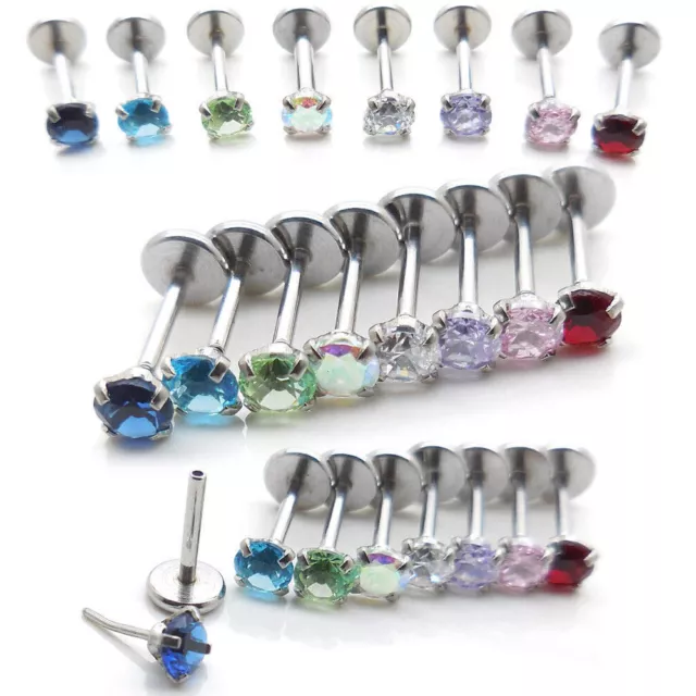 Threadless Push Pin Flat Back Earring 18G 20G Prong Set 3mm CZ Stud Nose Ring