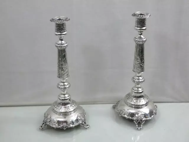 Russian 875/1000 Standard Solid Silver Pair of Candlesticks with