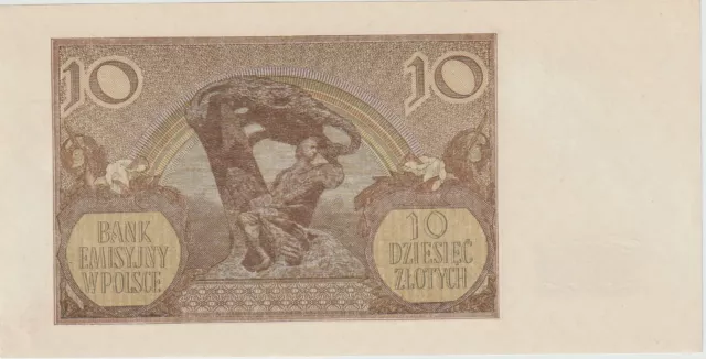 Poland 10 Zlotych Banknote 1940 Uncirculated Condition Pick#94 Almost Choice Unc 2