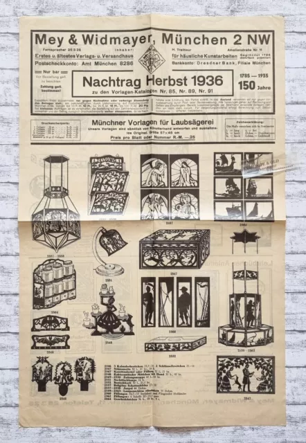 1936 Mey Widmayer München Vorlagen Laubsägerei Kunstarbeit Werbung Reklame Deko
