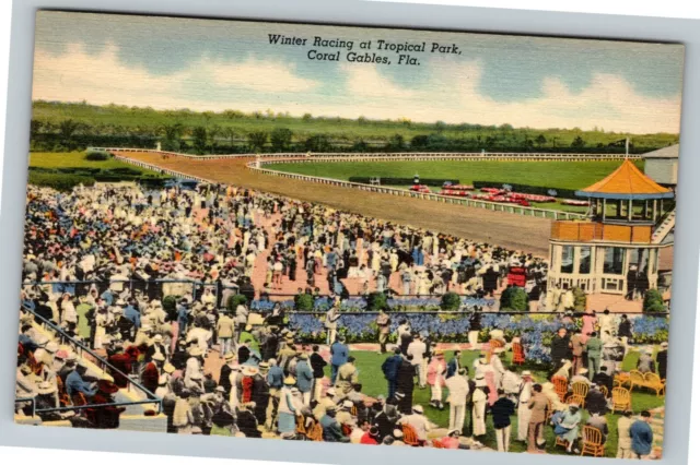 Coral Gables FL-Florida, Winter Racing At Tropical Park Vintage Postcard