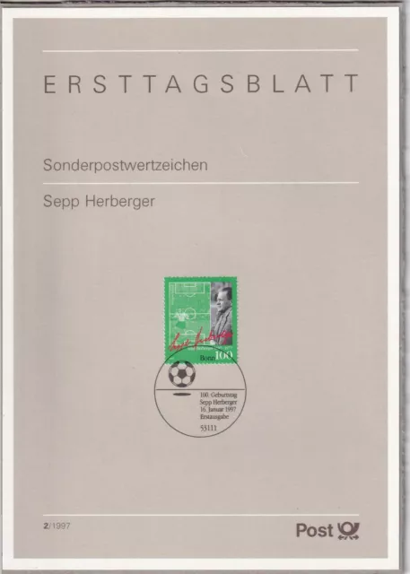 Ersttagsblatt ETB 2/1997 - "100. Geburtstag von Sepp Herberger" - Stempel Bonn