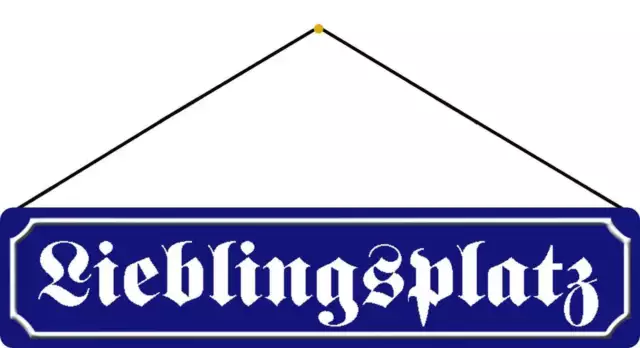 Schild Spruch "Lieblingsplatz" 46 x 10 cm blau mit Kordel