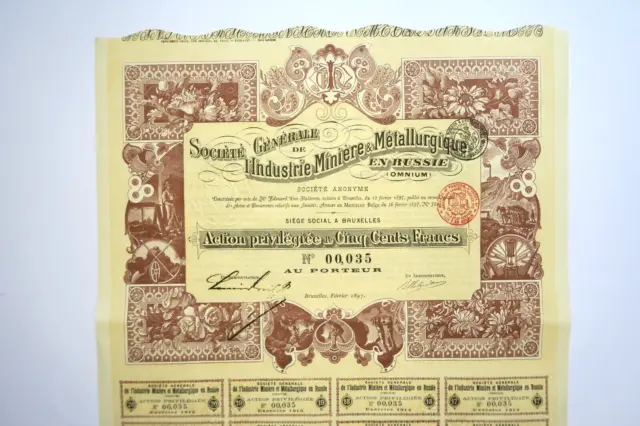 Russian Bond Industrie Miniere Et Metallurgique En Russie 500 Francs 1897