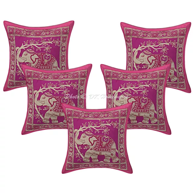 Indian Bohemian Brocade Sofa Cushion Covers Jacquard 30x30 cm Elephant Set Of 5