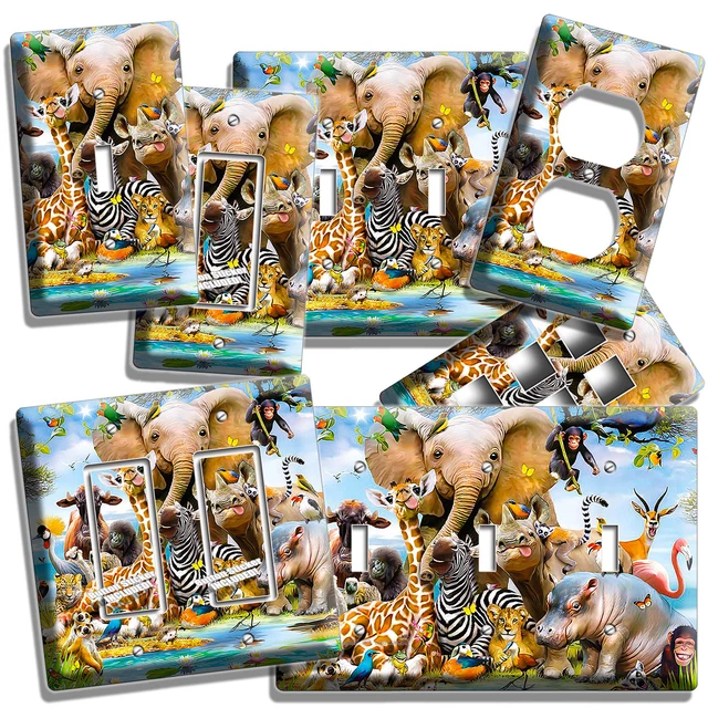 AFRICAN JUNGLE ANIMALS Light Switch Wall Plate Outlet Baby Nursery Room