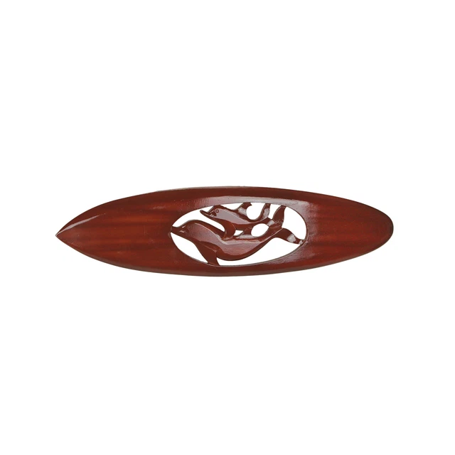 Hand Carved Cut-Out Dolphin Wooden Surfboard Wall Hanging 32 Inch - Brown Finish