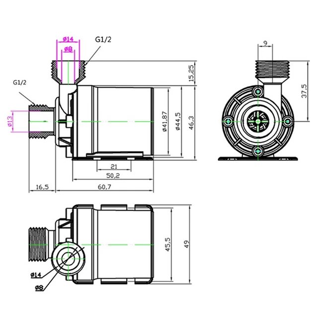 Pompe De Refroidissement à L'eau à Faible Bruit D'unité Centrale De Traitement, Débit D'ordinateur De La Pompe D'ordinateur 800L / H De Dissipation De Chaleur Rapide De 3000RPM De 3,5 Mètres (Noir