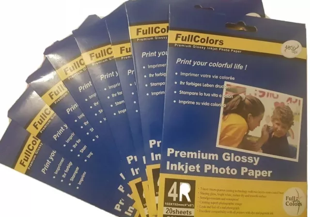 Papier Photo Brillant.Lot de 8 Paquets de 20 Feuilles format 4R 200 g/m2