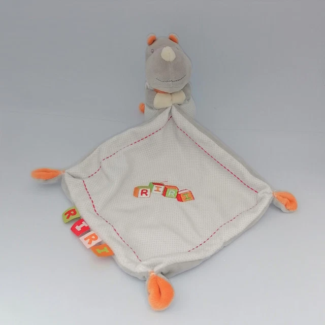 Doudou rhinocéros gris blanc orange cubes mouchoir SIMBA TOYS NICOTOY - 29143