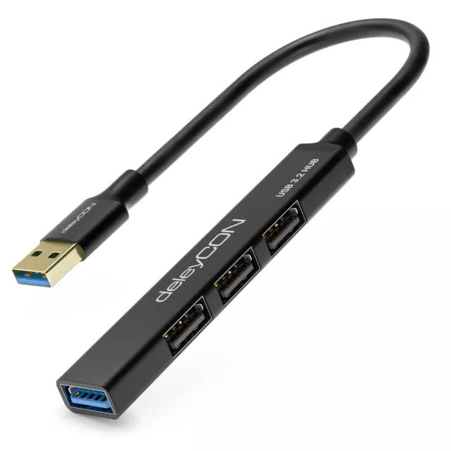 USB HUB 4Port Verteiler 4x USB-A 1x USB3.0 & 3x USB2.0 mit USB-A Stecker Schwarz